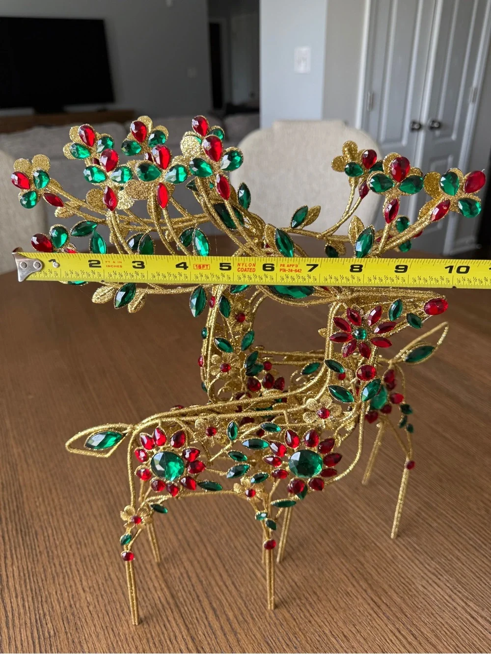 Jeweled Gold Holiday Deer Tabletop Statue | Christmas Decor